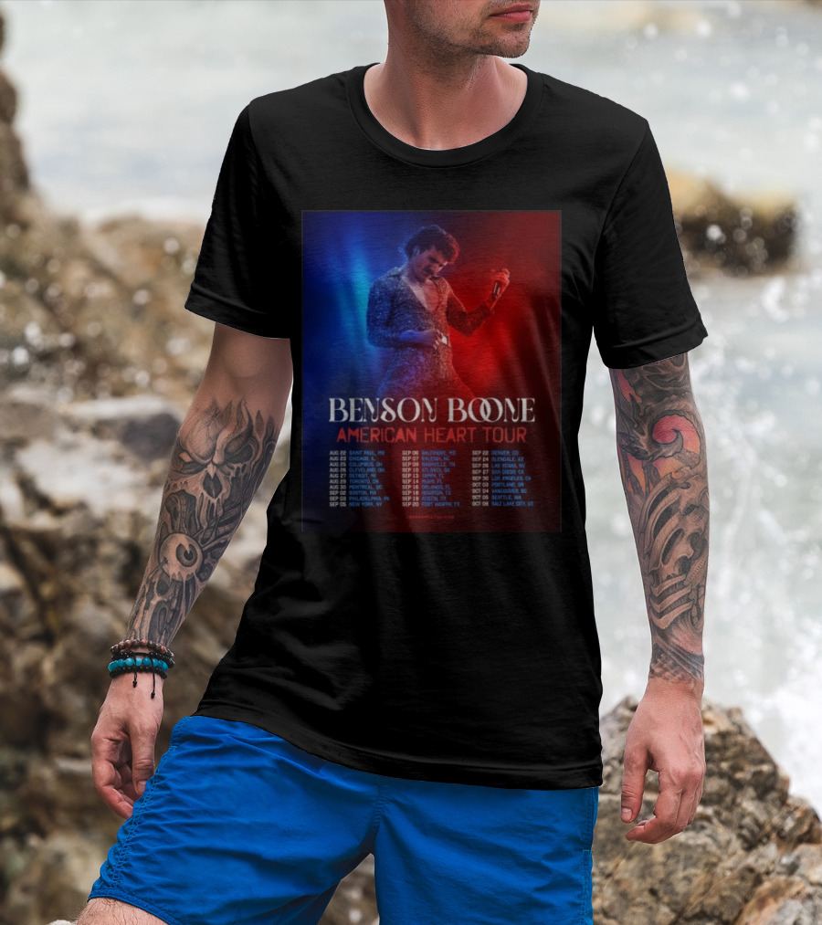 Benson Boone American Heart Tour 2025 Cities And Dates August To October T-Shirt