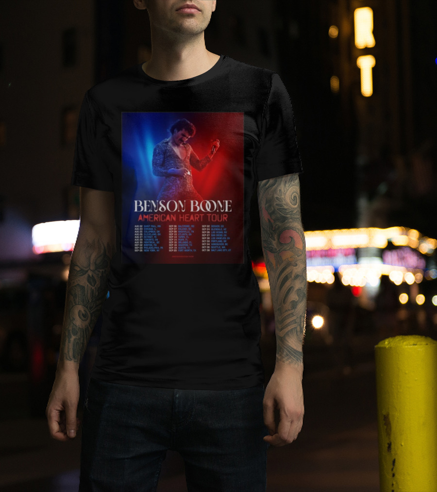 Benson Boone American Heart Tour 2025 Cities And Dates August To October T-Shirt