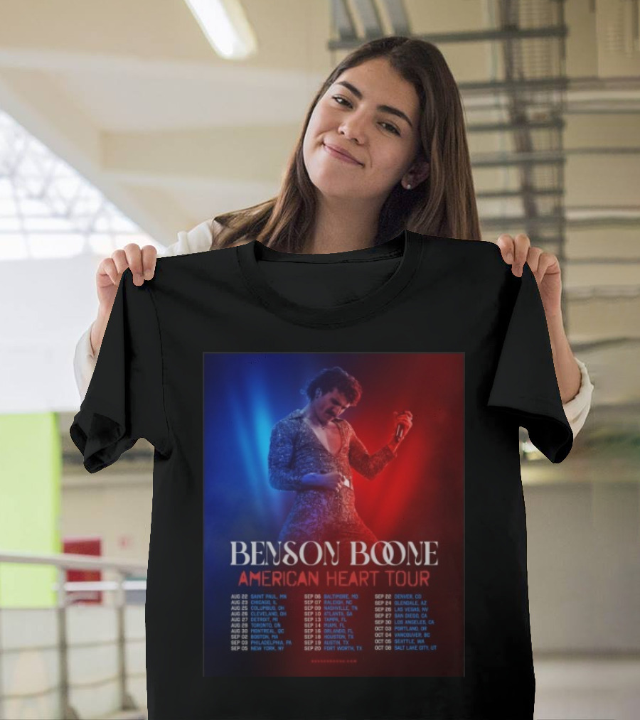 Benson Boone American Heart Tour 2025 Cities And Dates August To October T-Shirt
