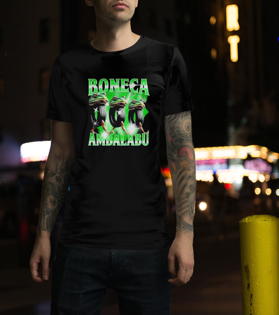 Boneca Ambalabu Frog Head With Tires And Green Lightning T-Shirt