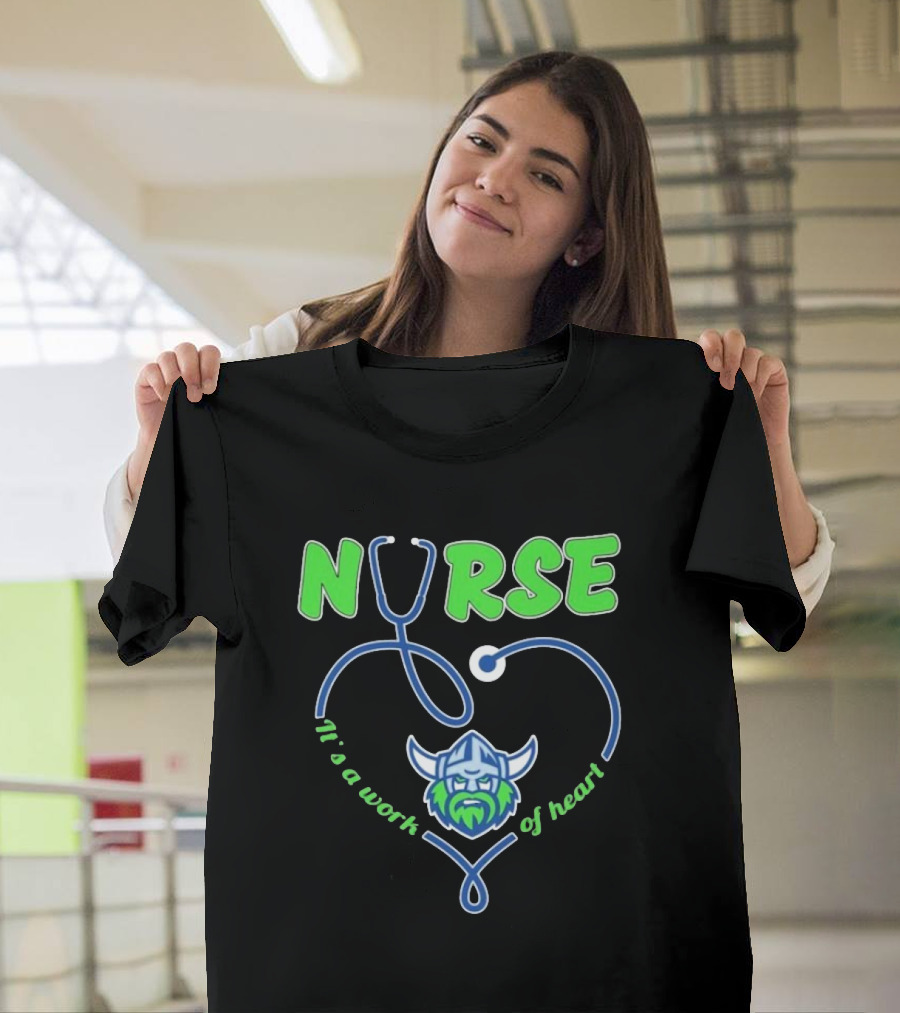Nurse It's A Work Of Heart Canberra Raiders Stethoscope Viking Helmet T-Shirt