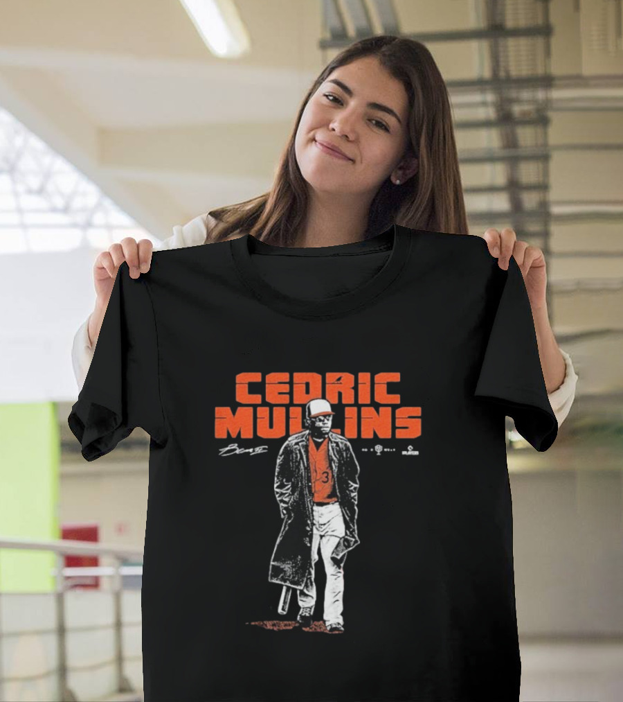 Cedric Mullins Baseball Player Number 31 Walking in Coat with Bat T-Shirt