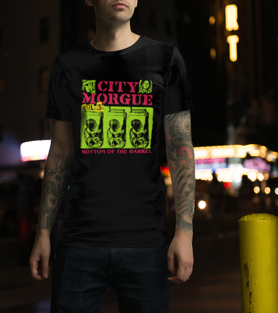 City Morgue Bottom Of The Barrel Green Neon Skeleton Illustrations T-Shirt
