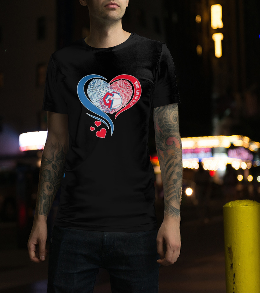 Cleveland Guardians It's In My DNA Heart Baseball Fingerprint T-Shirt