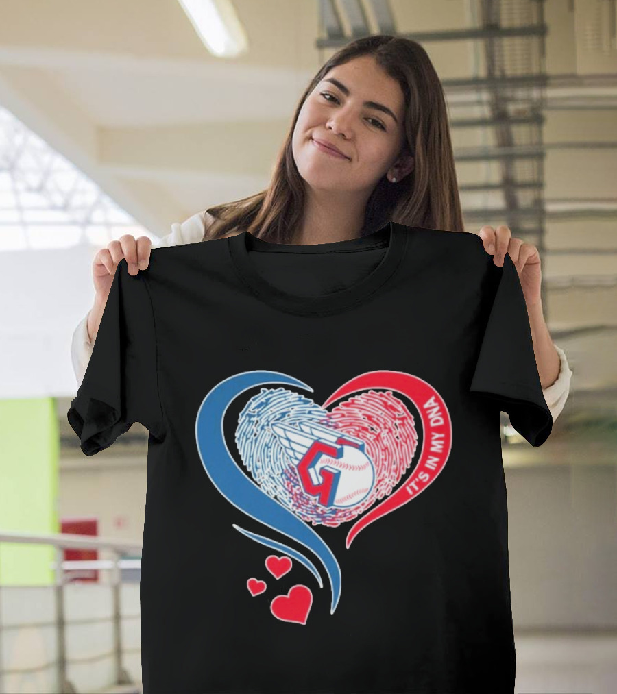 Cleveland Guardians It's In My DNA Heart Baseball Fingerprint T-Shirt
