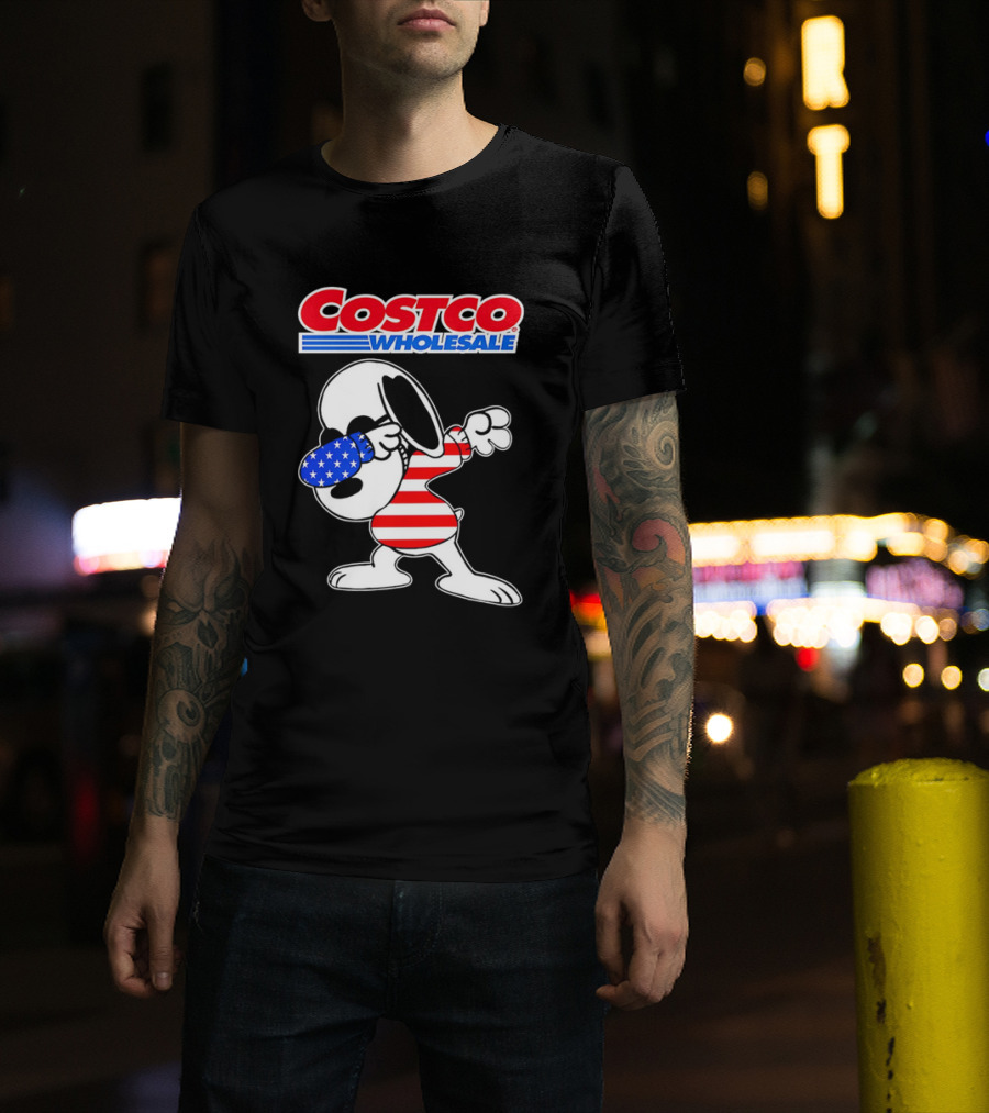 Costco Wholesale Snoopy Dabbing American Flag Stripes And Stars T-Shirt
