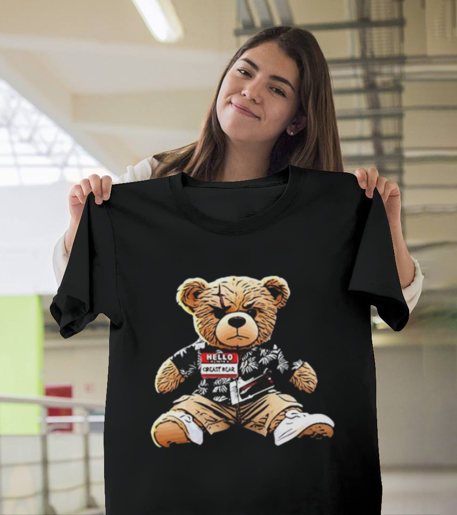 Hello Creasy Bear Fundraiser Hawaiian Theme with Name Tag T-Shirt