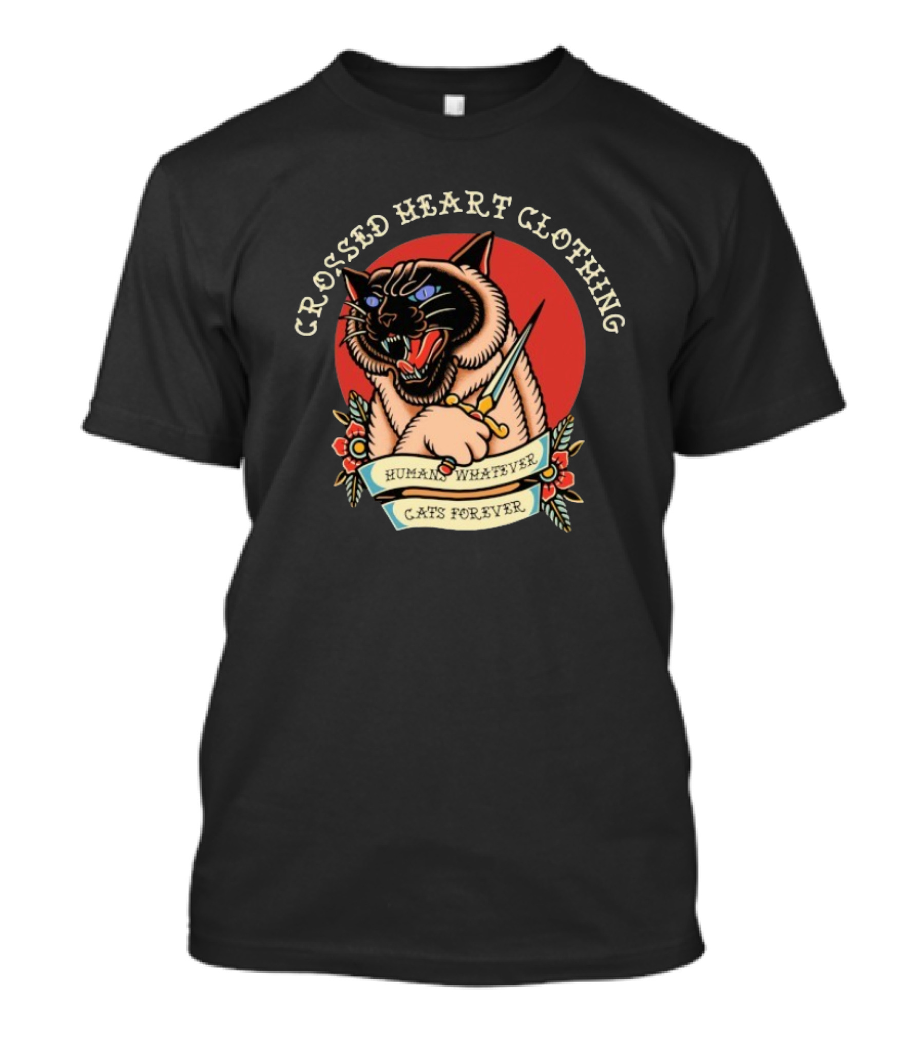 Crossed Heart Clothing Human Whatever Cats Forever Knife T-Shirt