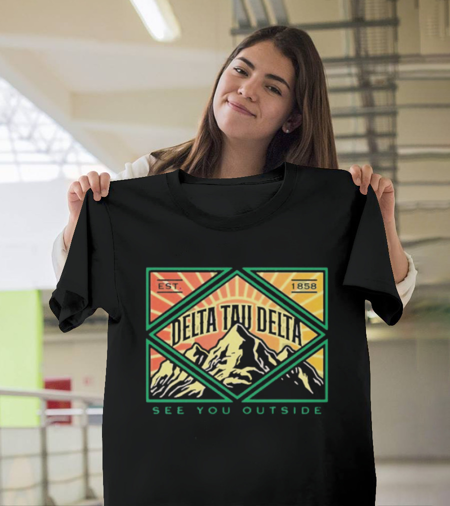 Delta Tau Delta See You Outside 1858 Mountain Sunburst T-Shirt