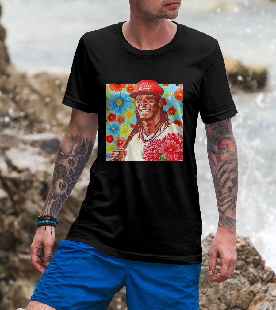Elly De La Cruz Cincinnati Reds Floral Baseball Imagery T-Shirt