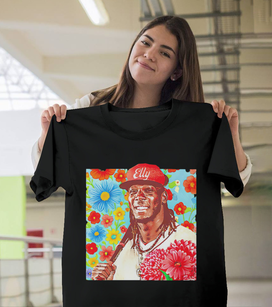 Elly De La Cruz Cincinnati Reds Floral Baseball Imagery T-Shirt