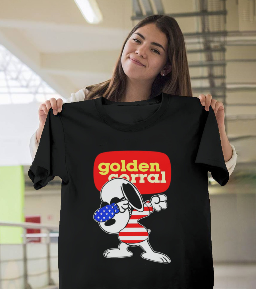 Golden Corral Snoopy Dabbing in American Flag Colors T-Shirt