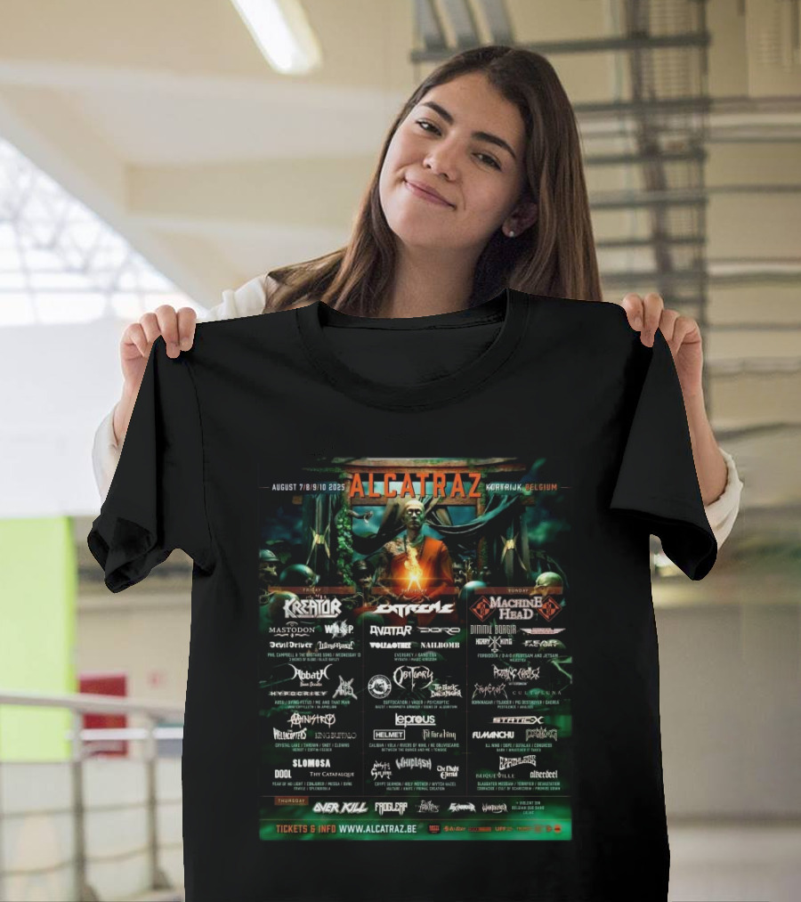 Alcatraz Metal Festival 2025 Lineup Featuring Kreator Extreme Machine Head August 7-10 Kortrijk Belgium T-Shirt