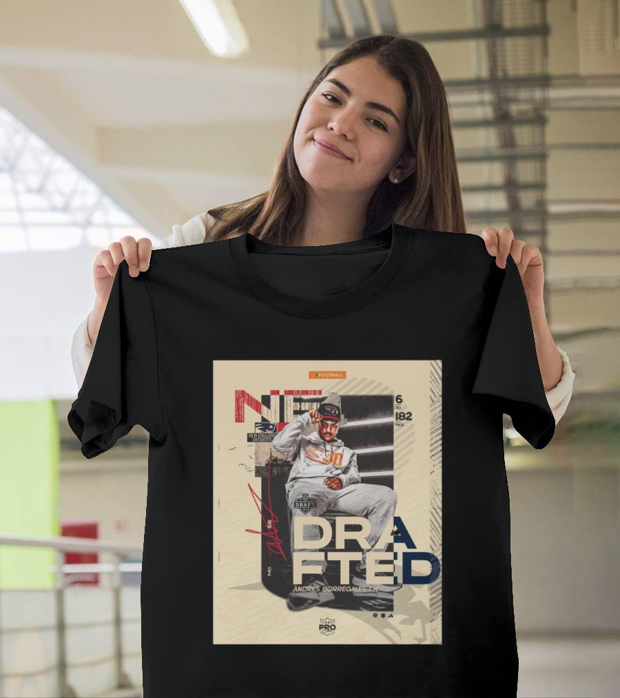 NFL Draft Andres Borregales Miami Hurricanes to Patriots Pick 182 Signature Football T-Shirt