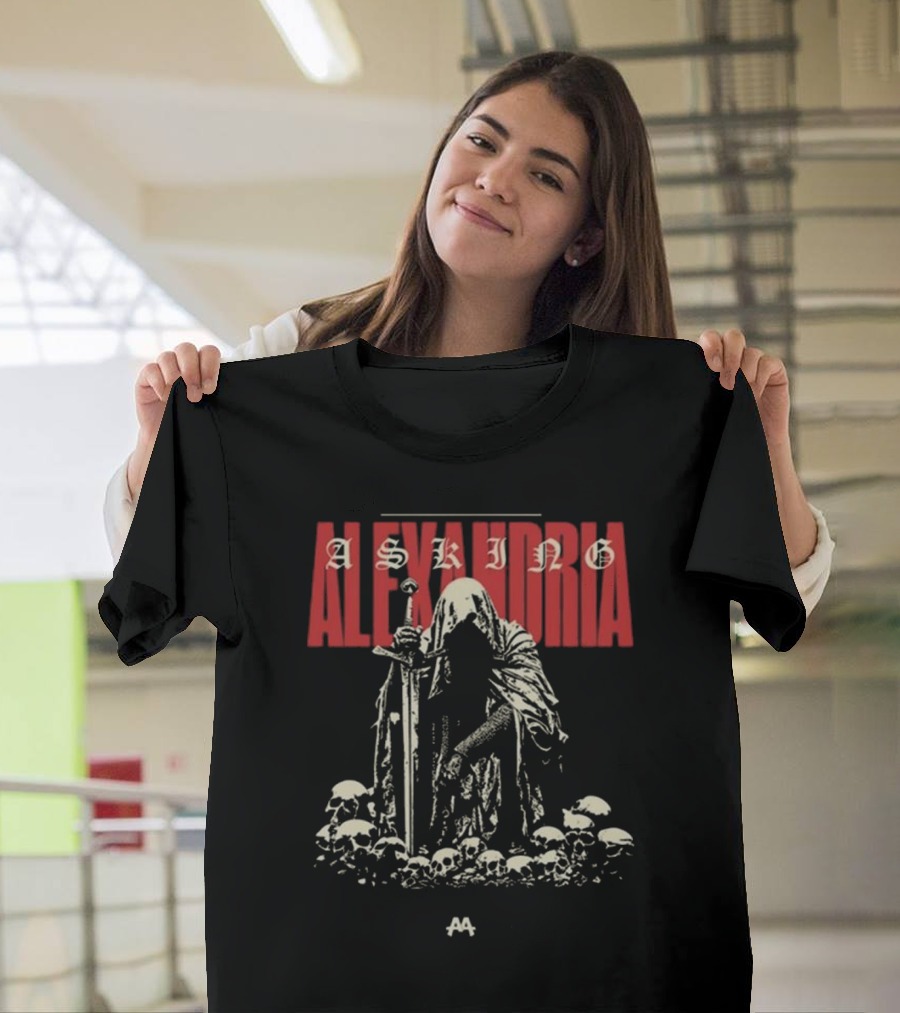 Asking Alexandria Skeleton Cloaked Figure With Sword Among Skulls T-Shirt