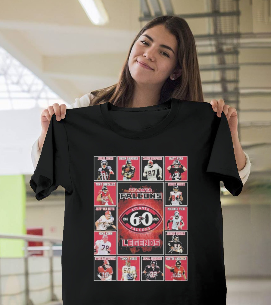 Atlanta Falcons 60 Year 1965-2025 Legends Julio Jones Deion Sanders Matt Ryan Tony Gonzalez Michael Vick T-Shirt