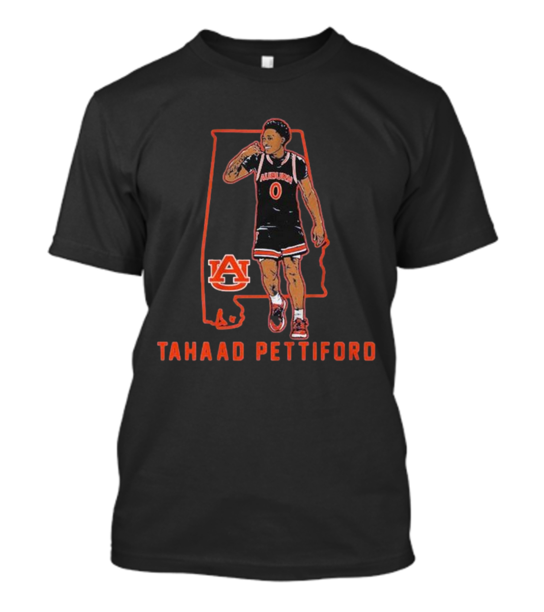 Auburn Basketball Tahaad Pettiford 0 Alabama Map T-Shirt