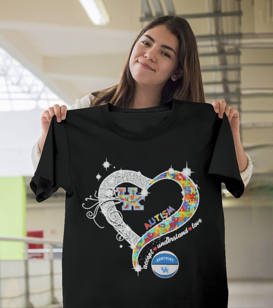 Autism Accept Understand Love Puzzle Heart Kentucky Wildcats UK Basketball T-Shirt