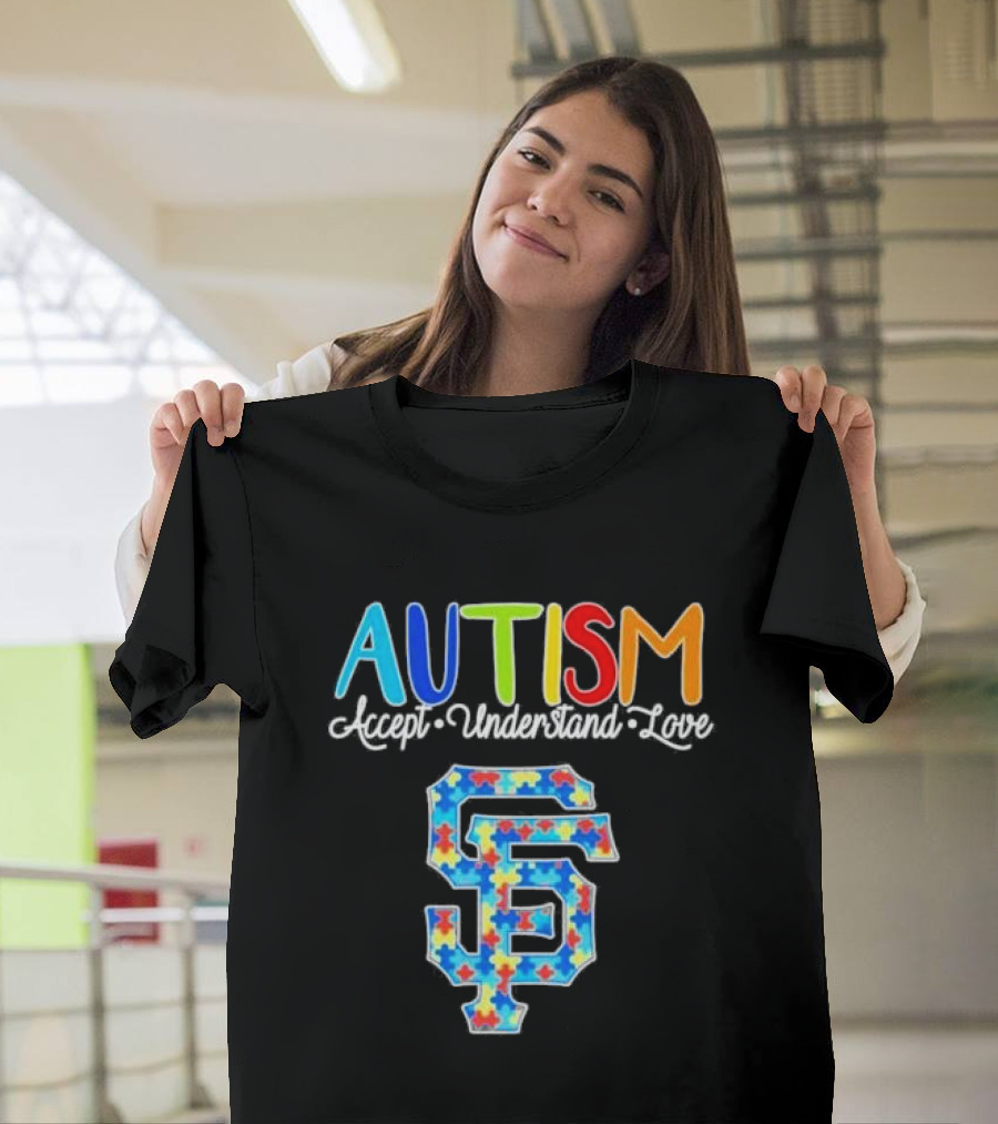AUTISM Accept Understand Love San Francisco Giants Puzzle Pattern T-Shirt