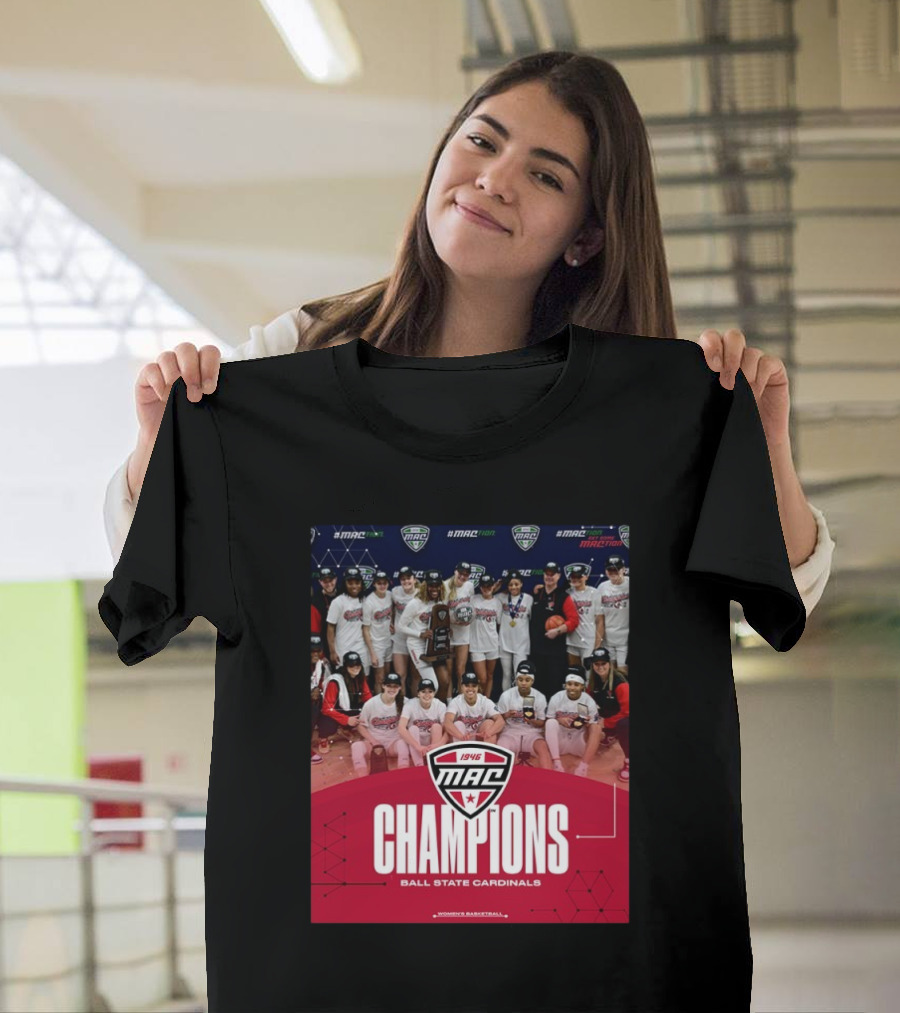 Ball State Cardinals MAC Champions Women's Basketball 2025 Team Celebration T-Shirt