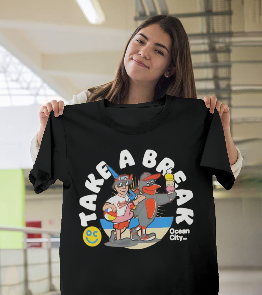 Baltimore Orioles Take a Break Ocean City Beach 2025 with Ice Cream and Beach Ball T-Shirt