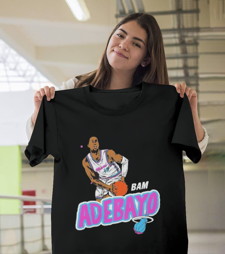 Bam Adebayo Miami Heat Retro Style Caricature with Basketball T-Shirt