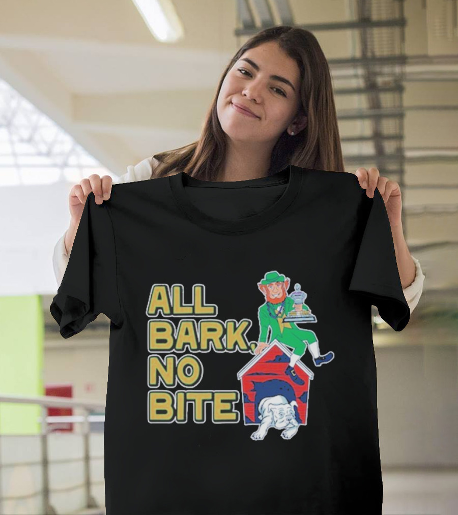 Barstool Irish Leprechaun with Bulldog Doghouse and Trophy All Bark No Bite T-Shirt