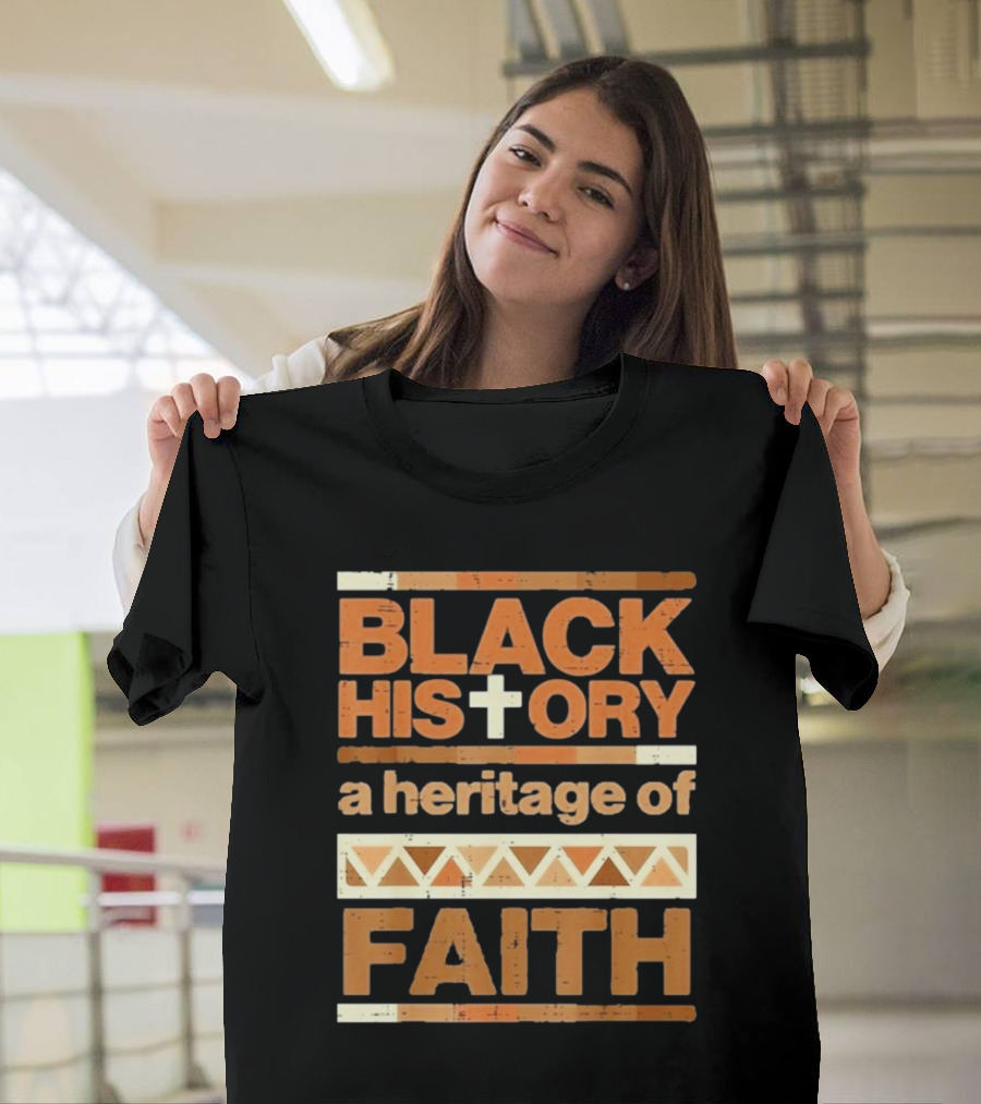 Black History Cross Heritage Of Faith African Pattern T-Shirt