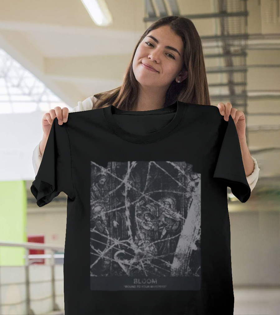 Bloom Bound To Your Whispers Barbed Wire And Angels Motif T-Shirt