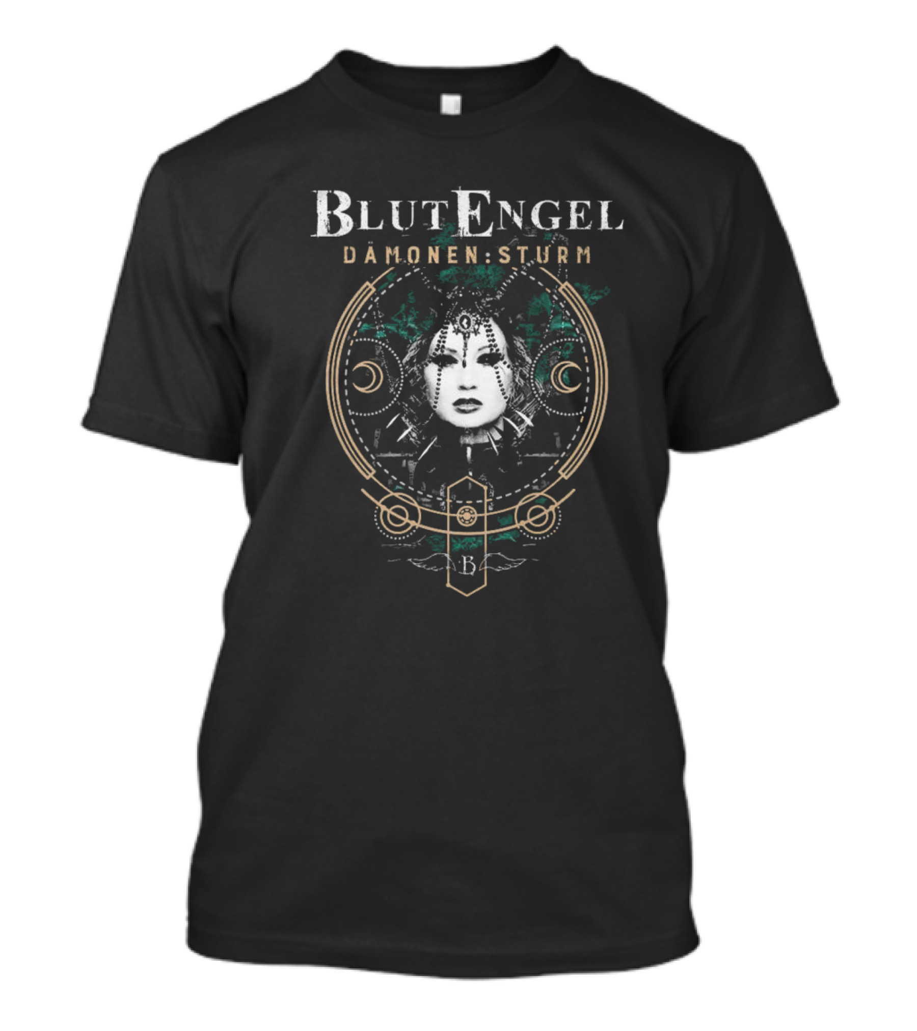 Blutengel Dämonen Sturm Crescent Symbol Gothic Face Art T-Shirt
