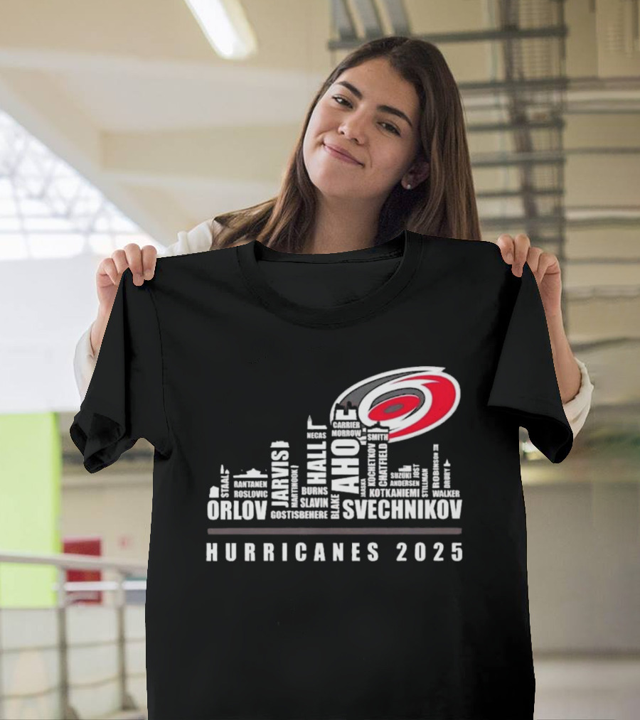 Carolina Hurricanes 2025 Players Names City Skyline T-Shirt