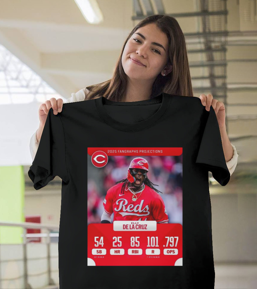 Cincinnati Reds Elly De La Cruz 2025 Fangraphs Projections 54 SB 25 HR 85 RNI T-Shirt