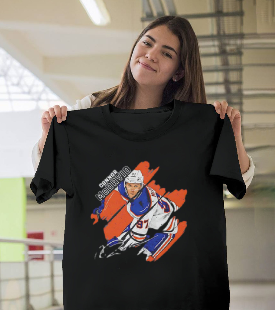 Connor McDavid Edmonton Oilers NHL hockey stripes signature vintage T-Shirt