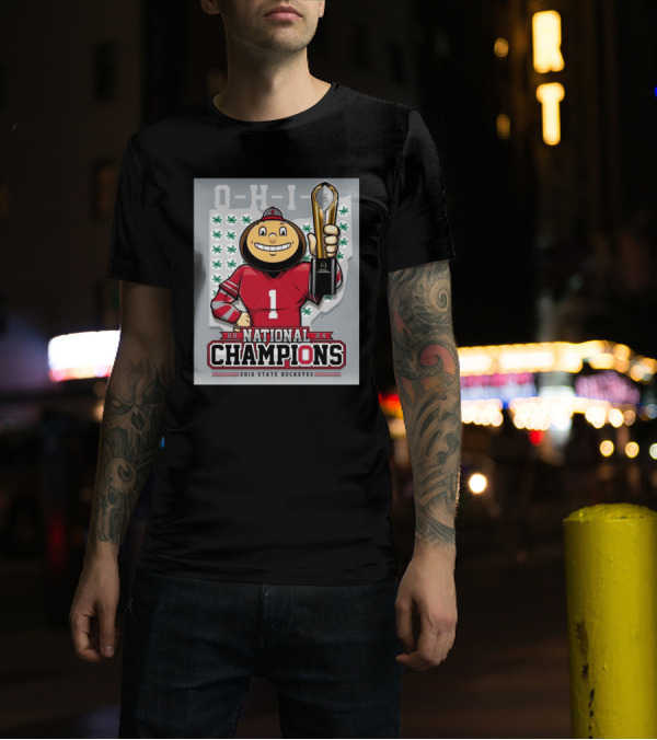 College Football Playoff 2024 National Champion Ohio State Buckeyes Brutus Mascot T-Shirt