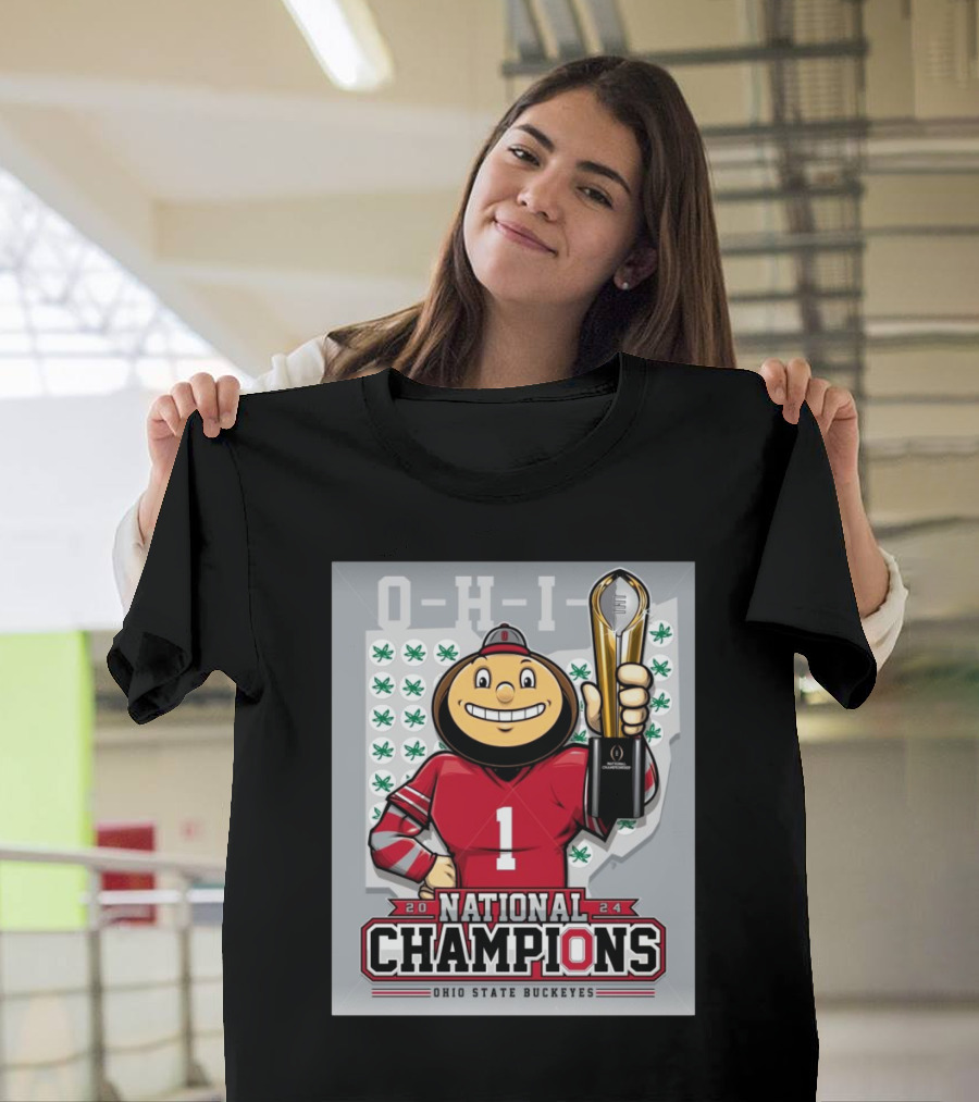 College Football Playoff 2024 National Champion Ohio State Buckeyes Brutus Mascot T-Shirt