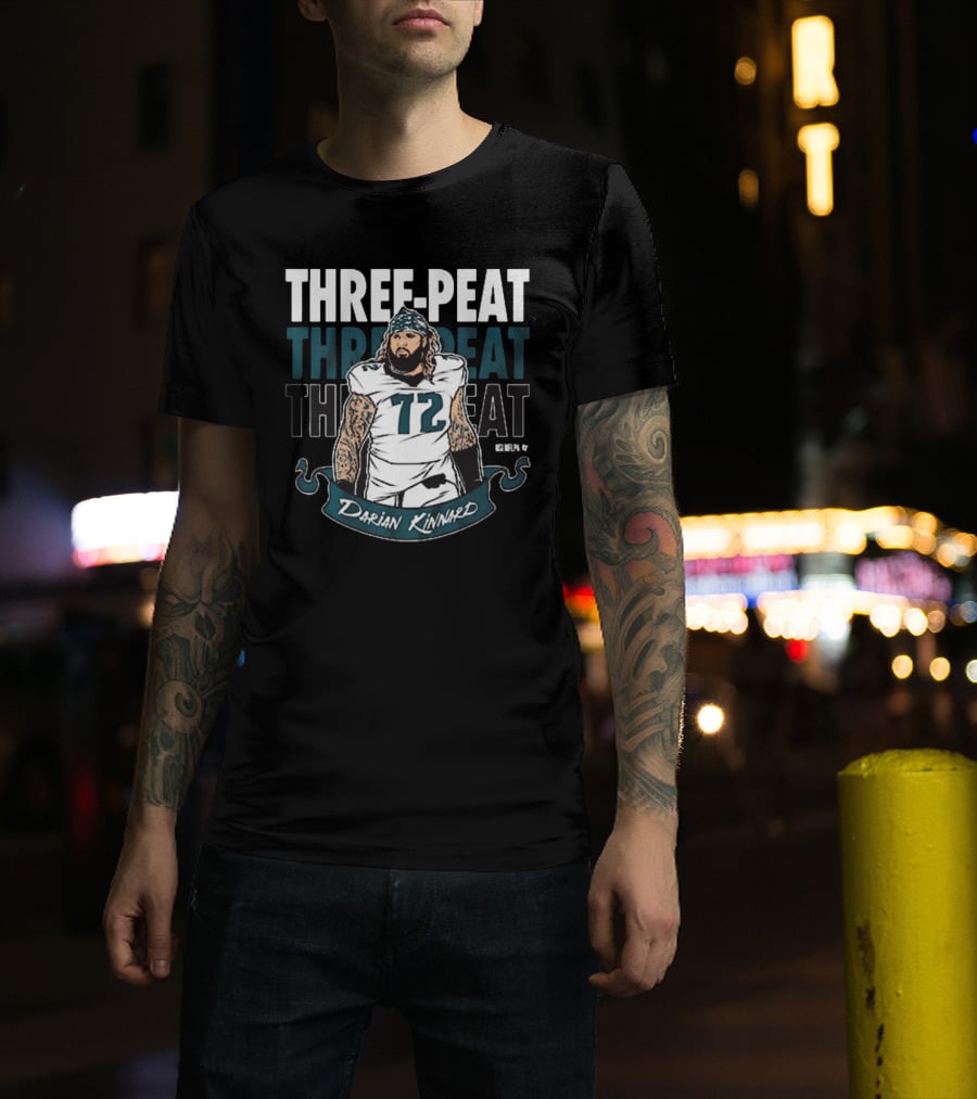 Darian Kinnard Three-Peat Philadelphia Eagles NFL Football T-Shirt