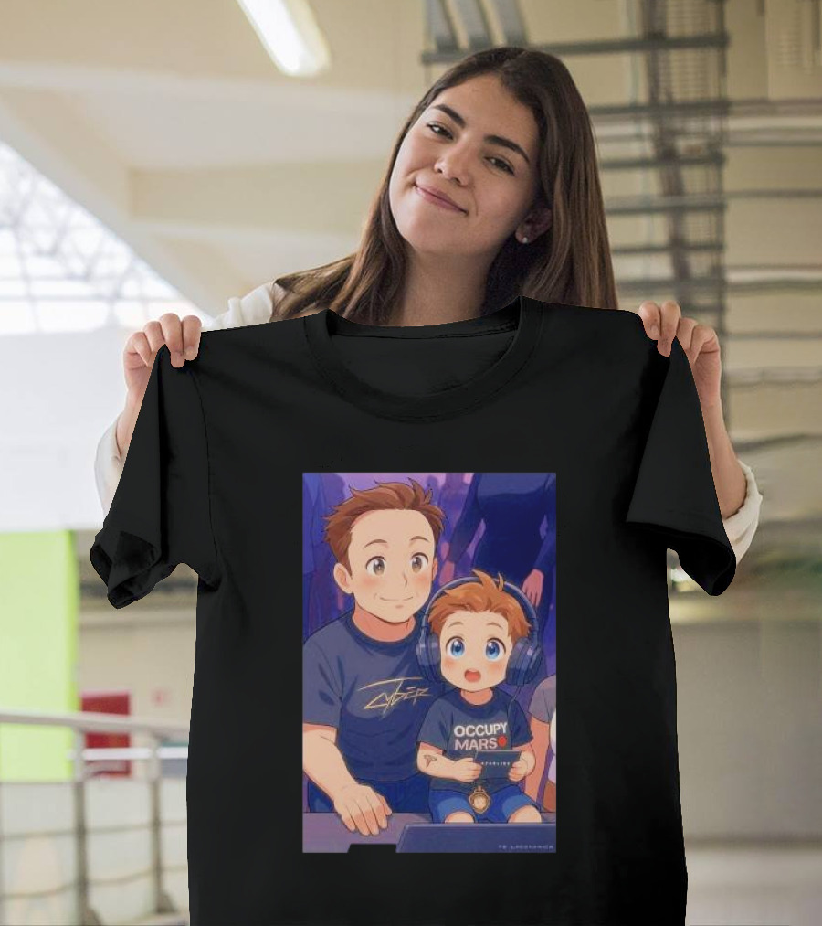 Elon Musk and his son gaming together anime T-Shirt