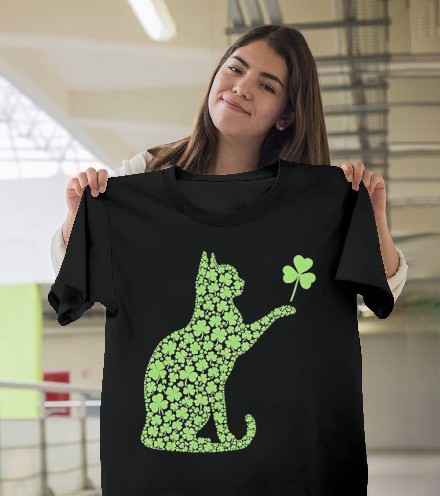 Funny St. Patrick’S Day Shamrock Cat Irish T-Shirt