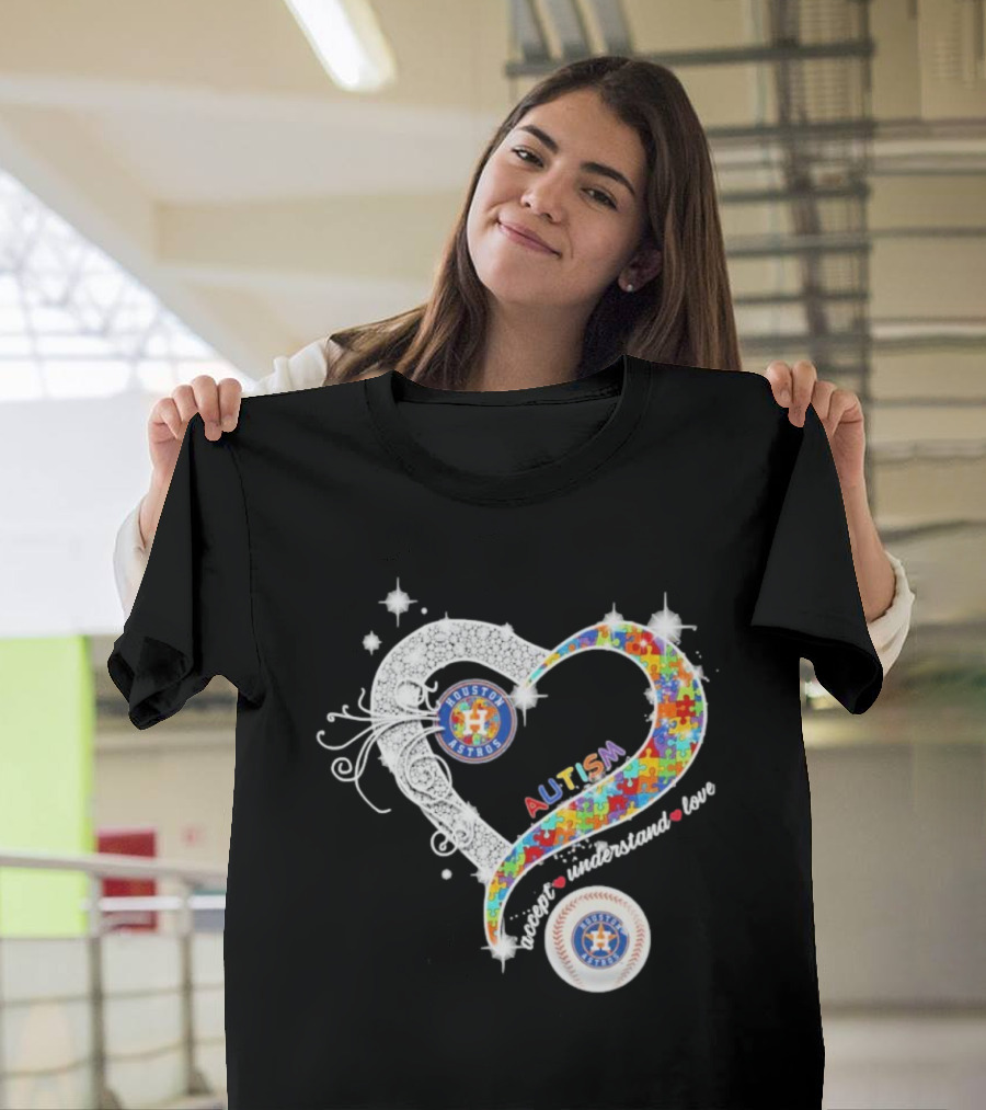 Houston Astros Autism Heart Accept Understand Love T-Shirt