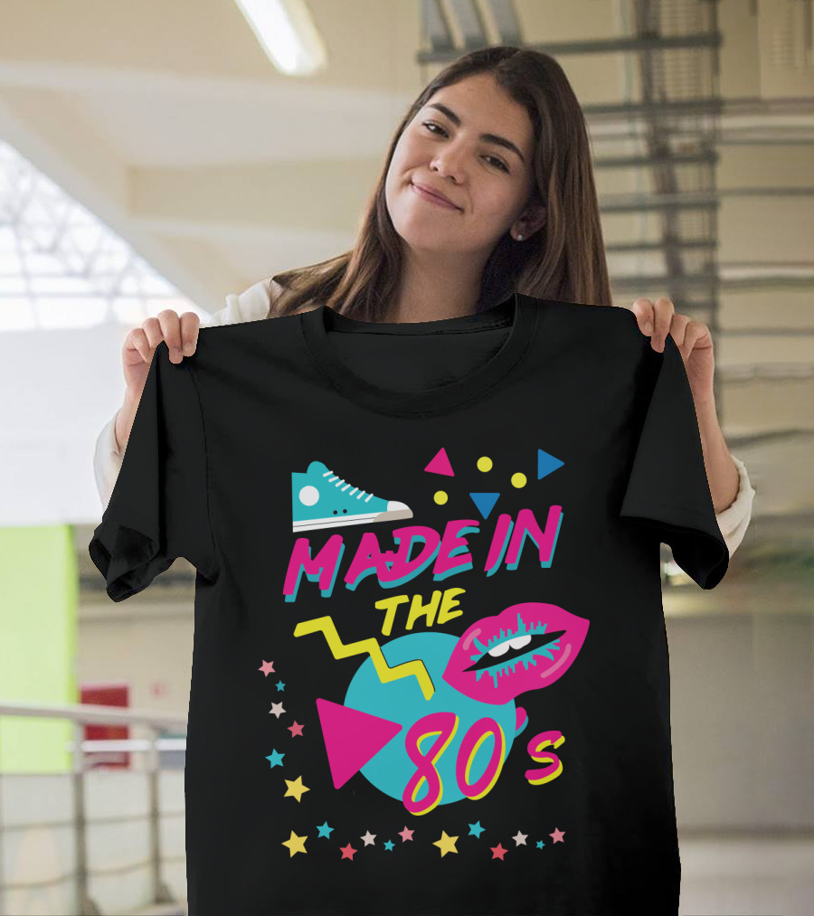 Made in the 80s Retro Colorful Sneakers Lipstick Zigzag Stars T-Shirt