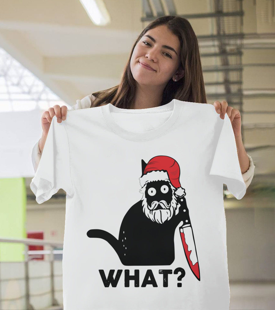 What Black Cat Santa Knife Christmas T-Shirt