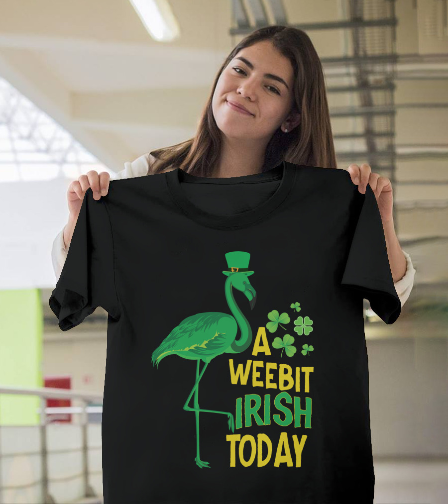 A Weebit Irish Today Flamingo with Shamrocks and Leprechaun Hat T-Shirt