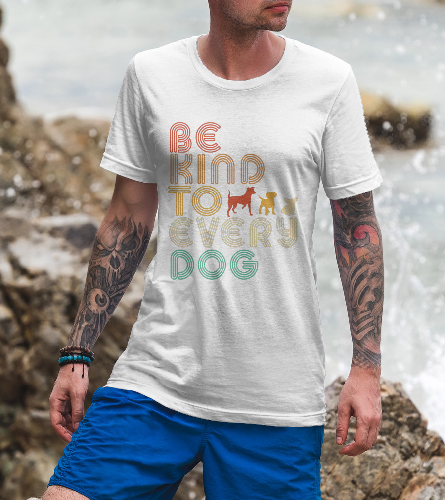 Be Kind To Every Dog In Retro Style With Colorful Canine T-Shirt
