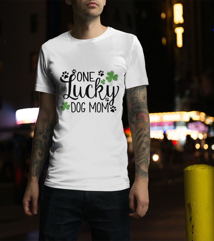 One Lucky Dog Mom With Shamrock And Paw Prints T-Shirt