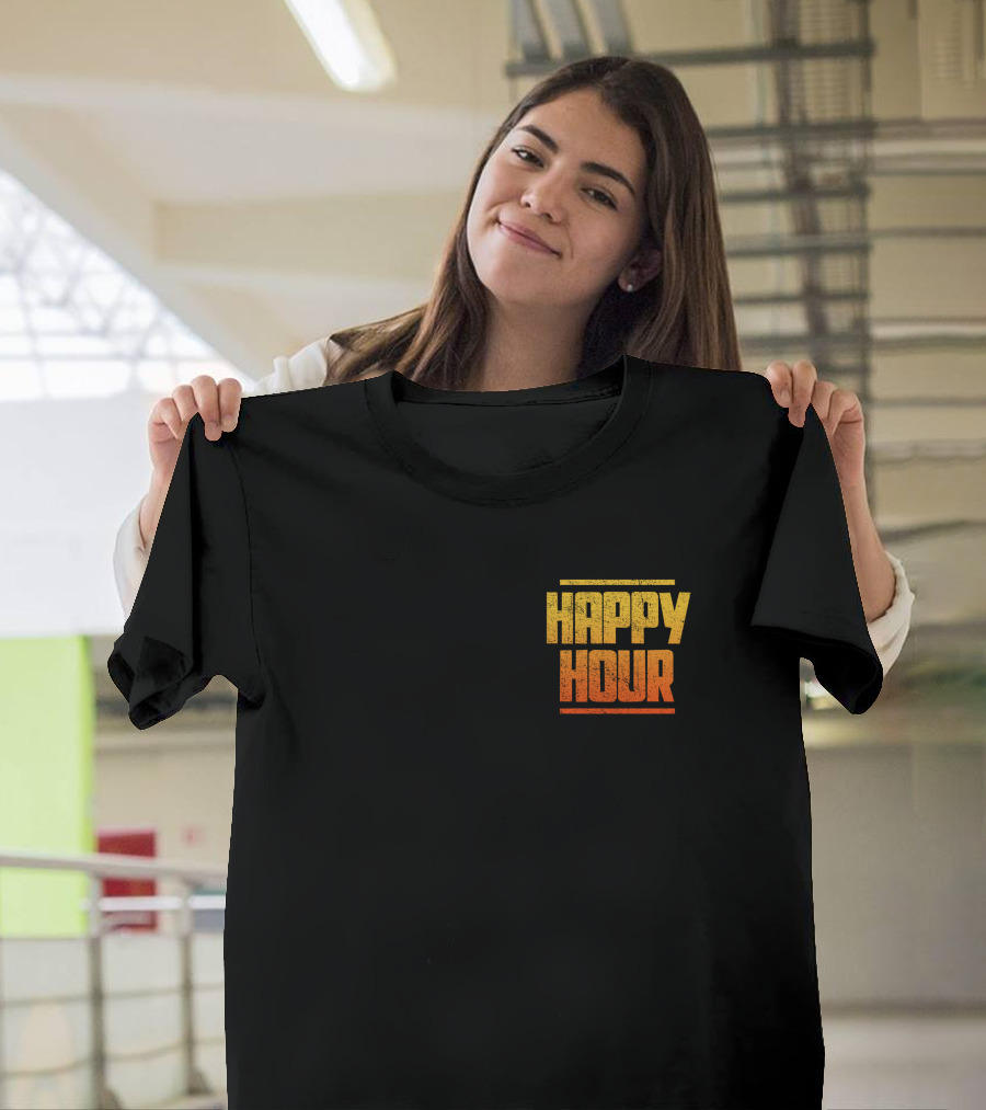 HAPPY HOUR Vintage Distressed Typography Bold Yellow Orange Gradient T-Shirt