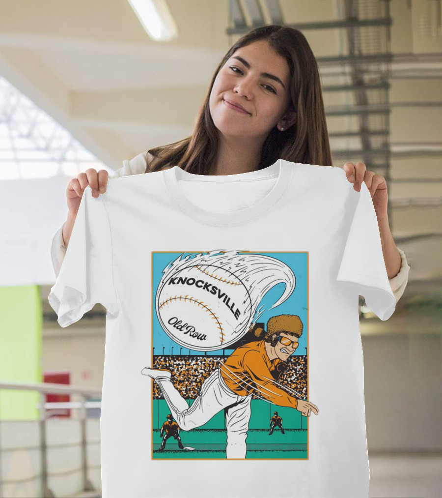 Knocksville Old Row Baseball Pitcher With Swirling Fastball And Spectator Crowd T-Shirt
