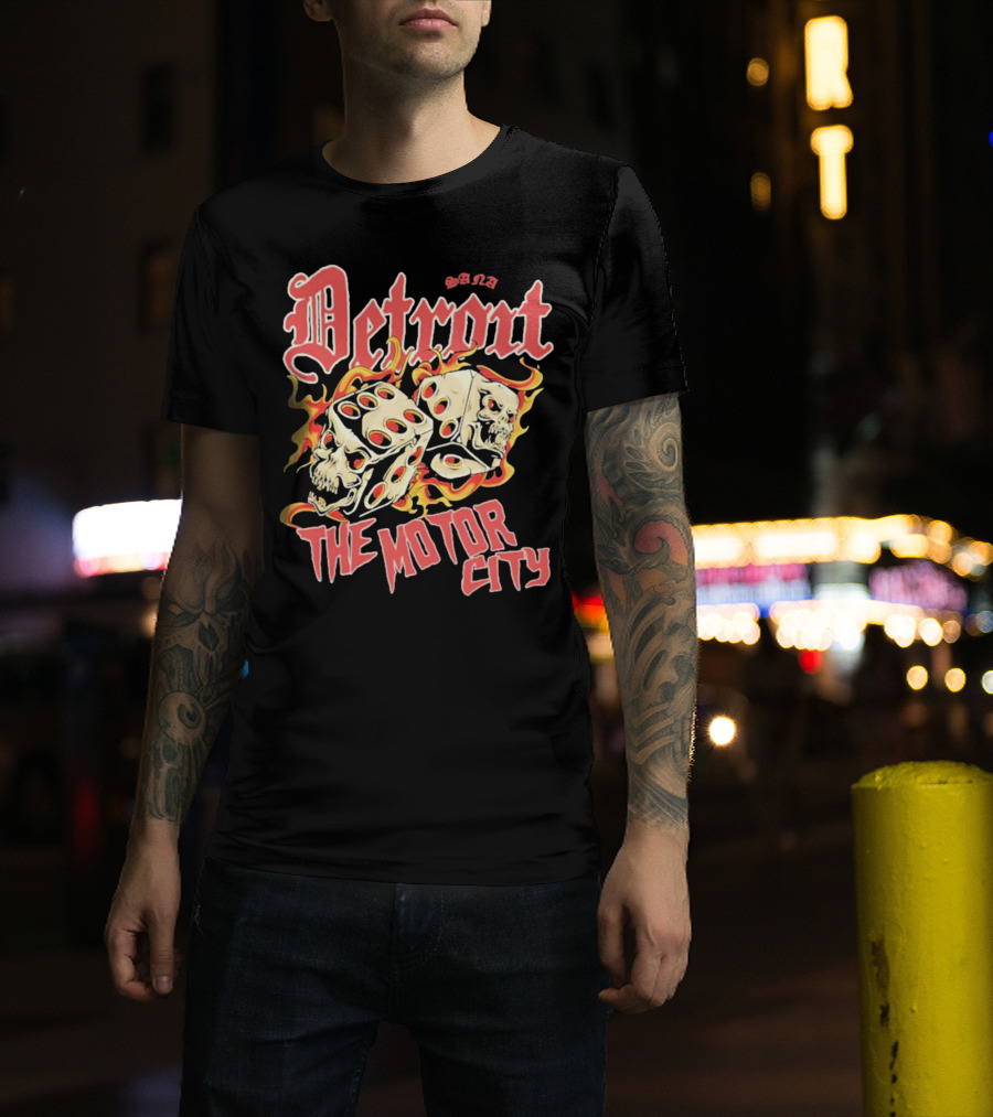 Sana Detroit The Motor City Flaming Skull Dice T-Shirt