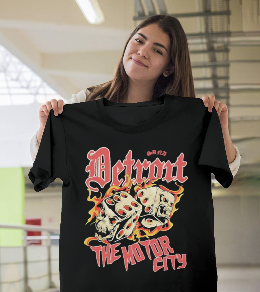 Sana Detroit The Motor City Flaming Skull Dice T-Shirt