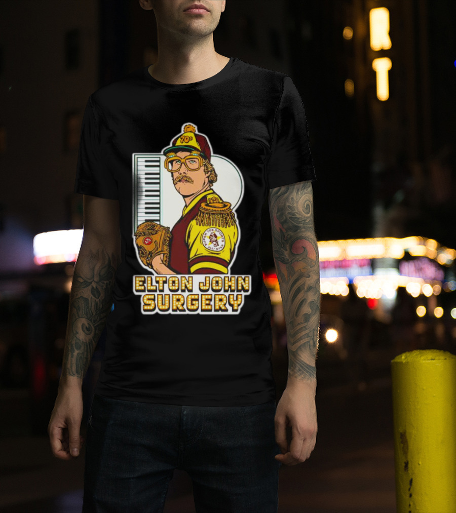 Elton John Surgery Baseball Player Keyboard 70s Patch T-Shirt