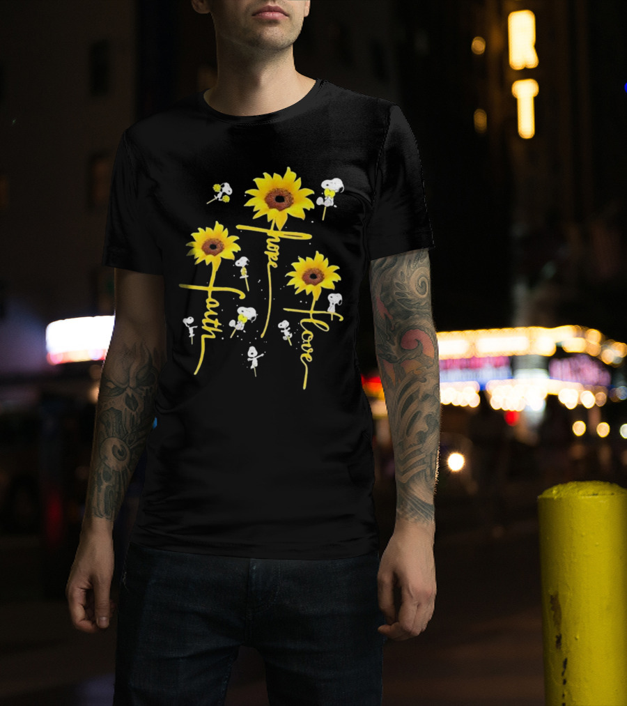 Snoopy Sunflowers Hope Faith Love T-Shirt